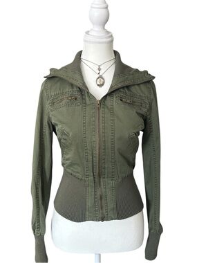 Y2K “U2B” Military Green Cargo Utility Style Bomber Zip-up Jacket